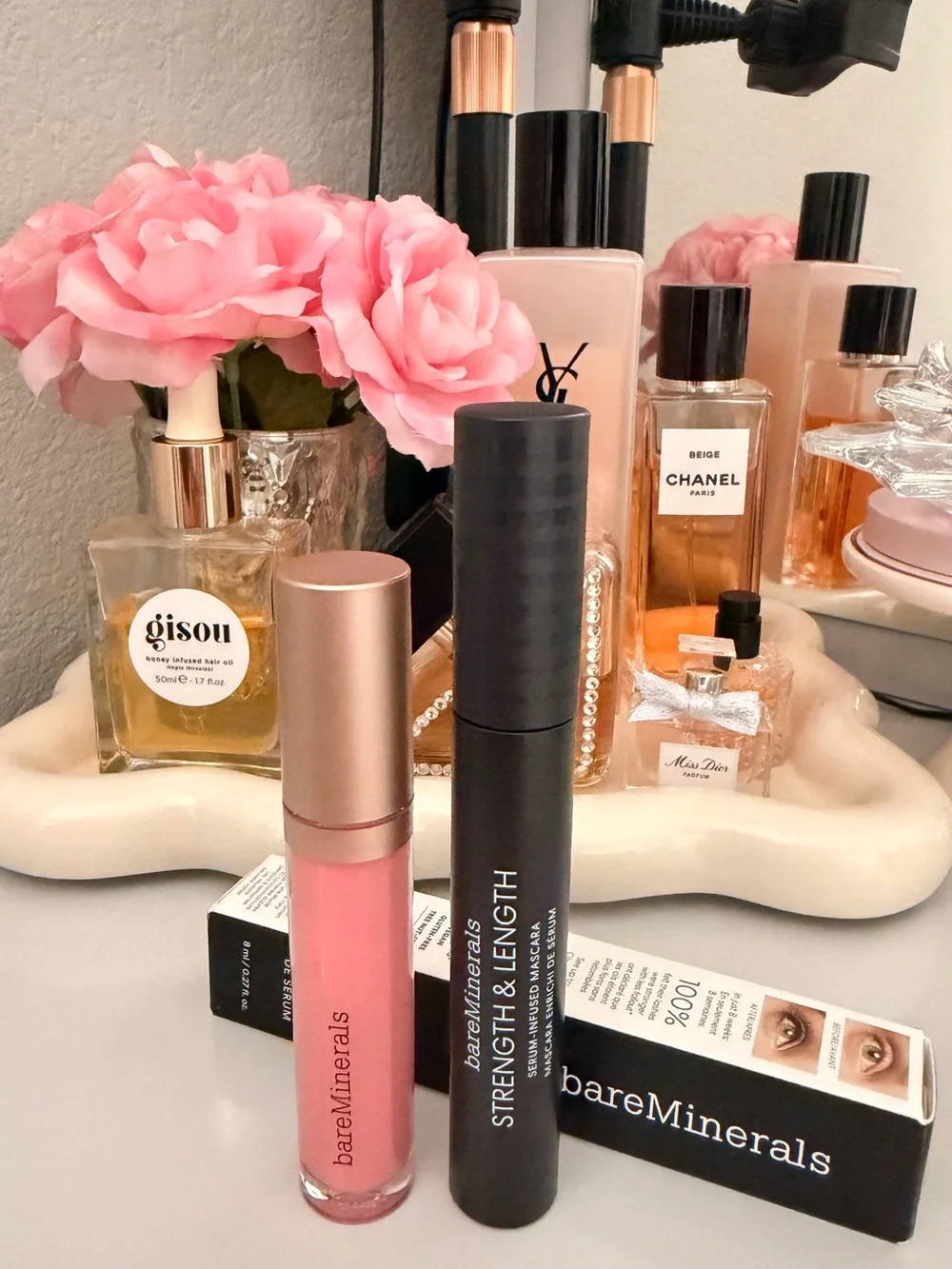 NEW Bundle bareMinerals Pink Lip Gloss & Black Strength & Length Mascara Duo